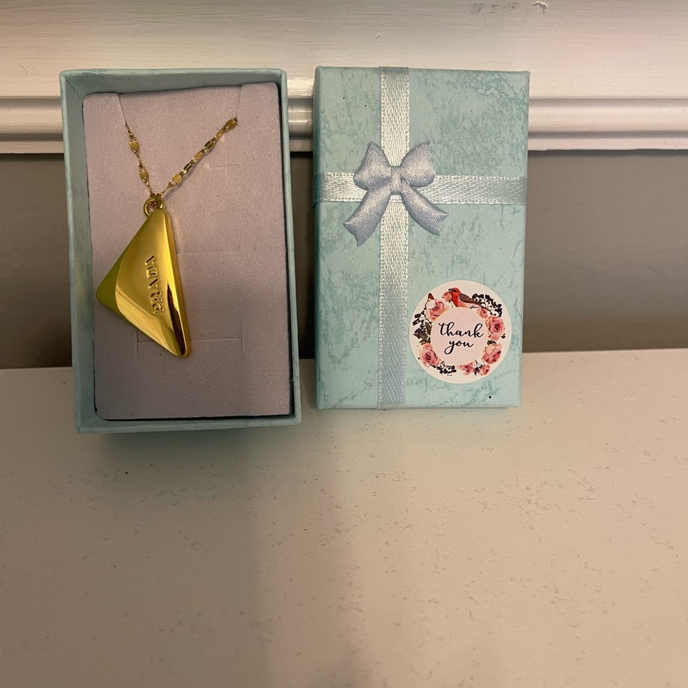 Prada Reworked Repurposed Triangle Necklace Gold - Picture 3 of 11